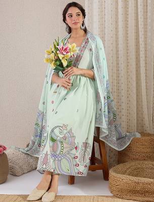 Ethnic Motifs Printed Pure Cotton A-Line Kurta With Trouser & Dupatta 6