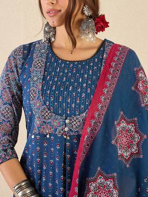 Women Ethnic Motifs Printed Regular Pure Cotton Kurta Set With Dupatta 3