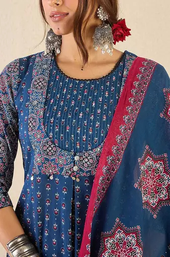 Women Ethnic Motifs Printed Regular Pure Cotton Kurta Set With Dupatta
