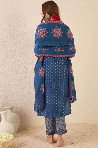 Women Ethnic Motifs Printed Regular Pure Cotton Kurta Set With Dupatta