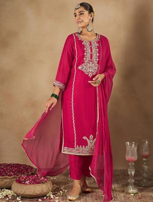 Women Embroidered Regular Kurta with Trousers & With Dupatta 1