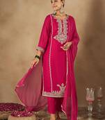 Women Embroidered Regular Kurta with Trousers & With Dupatta