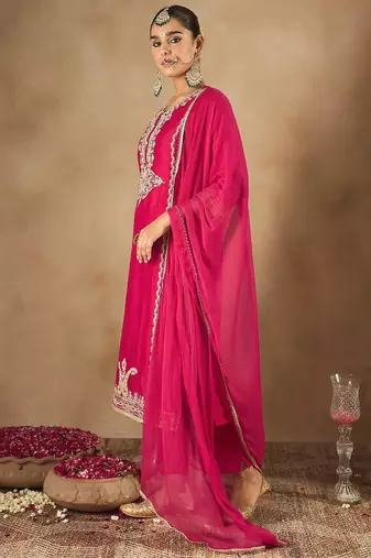 Women Embroidered Regular Kurta with Trousers & With Dupatta