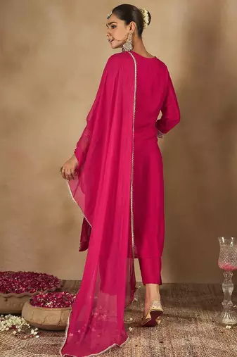 Women Embroidered Regular Kurta with Trousers & With Dupatta