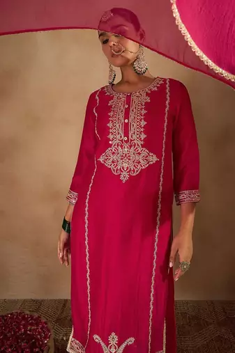 Women Embroidered Regular Kurta with Trousers & With Dupatta