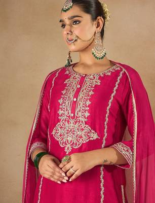 Women Embroidered Regular Kurta with Trousers & With Dupatta 5