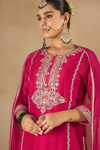 Women Embroidered Regular Kurta with Trousers & With Dupatta