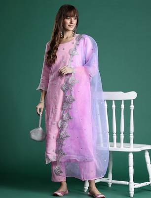 Ethnic Motifs Zari Embroidered Kurta With Trousers & Dupatta 1