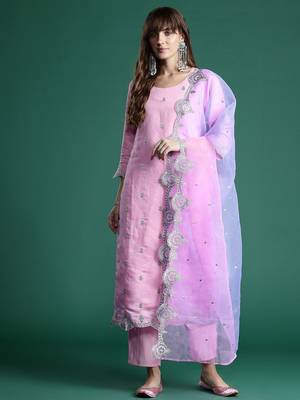 Ethnic Motifs Zari Embroidered Kurta With Trousers & Dupatta 5