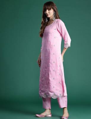 Ethnic Motifs Zari Embroidered Kurta With Trousers & Dupatta 6