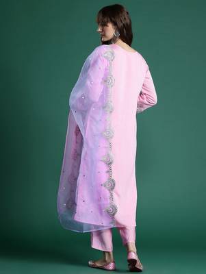 Ethnic Motifs Zari Embroidered Kurta With Trousers & Dupatta 7
