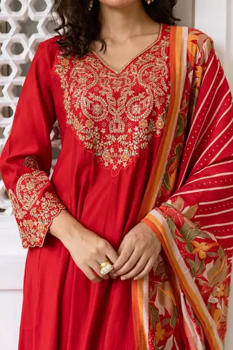 Women Ethnic Motifs Embroidered Empire Kurta with Trousers & With Dupatta