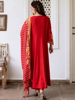 Women Ethnic Motifs Embroidered Empire Kurta with Trousers & With Dupatta 4