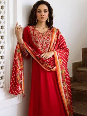 Women Ethnic Motifs Embroidered Empire Kurta with Trousers & With Dupatta 5