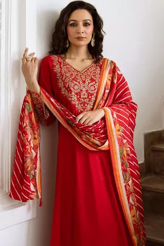 Women Ethnic Motifs Embroidered Empire Kurta with Trousers & With Dupatta