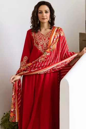 Women Ethnic Motifs Embroidered Empire Kurta with Trousers & With Dupatta