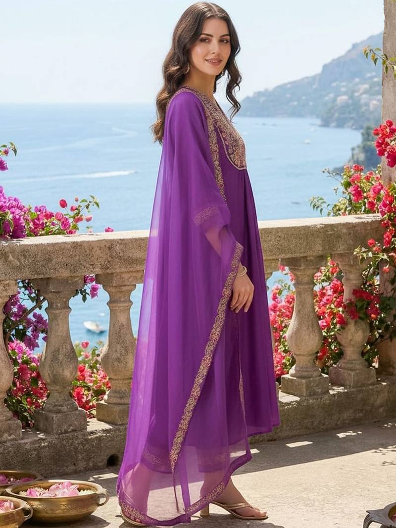 Women Ethnic Motifs Embroidered Empire Thread Work Liva Kurta with Trousers & With Dupatta