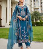 Women Floral Embroidered Regular Thread Work Kurta with Trousers & With Dupatta