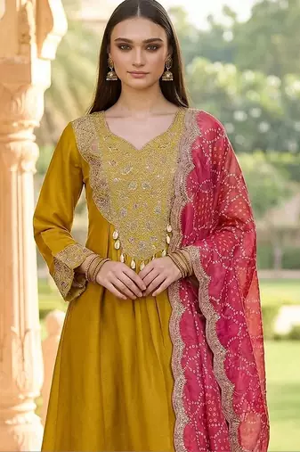 Women Ethnic Motifs Embroidered Panelled Sequinned Kurta with Trousers & With Dupatta