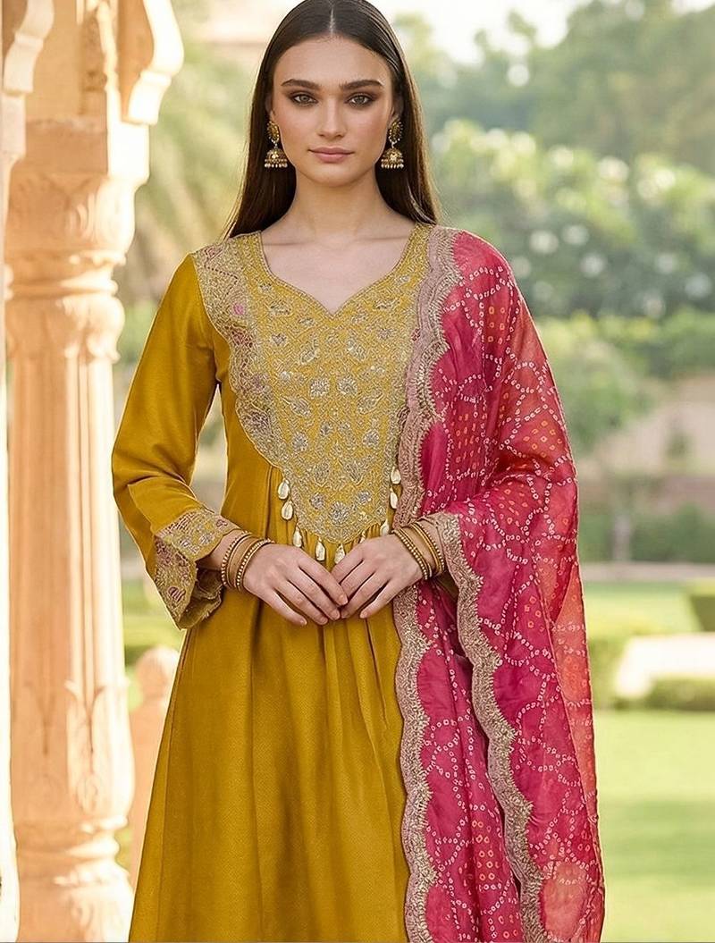 Women Ethnic Motifs Embroidered Panelled Sequinned Kurta with Trousers & With Dupatta