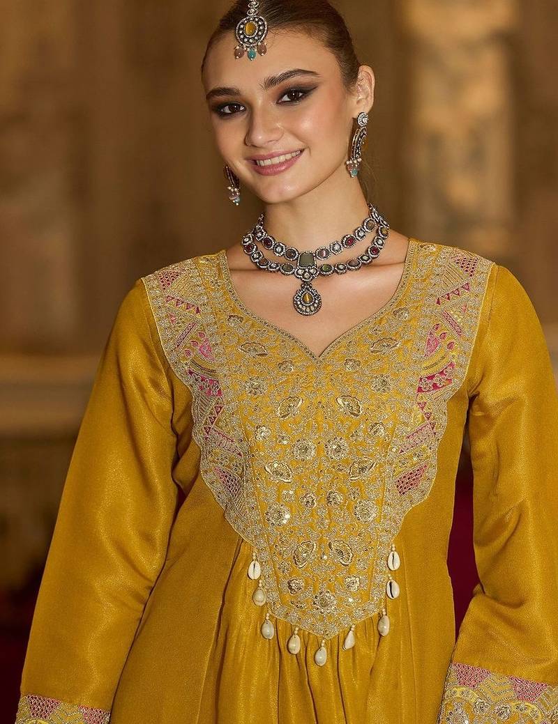 Women Ethnic Motifs Embroidered Panelled Sequinned Kurta with Trousers & With Dupatta