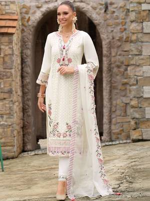 Women Floral Embroidered Regular Thread Work Kurta with Trousers & With Dupatta 5