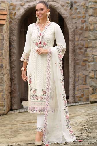 Women Floral Embroidered Regular Thread Work Kurta with Trousers & With Dupatta