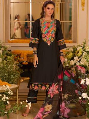 Women Floral Embroidered Kurta with Trousers & Dupatta 5