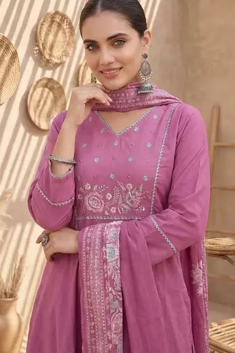 Women Floral Embroidered Regular Thread Work Pure Cotton Kurta with Trousers & With Dupatta