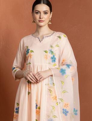 Women Floral Embroidered Regular Mirror Work Pure Cotton Kurta with Trousers & With Dupatta 2