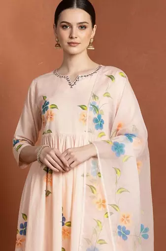 Women Floral Embroidered Regular Mirror Work Pure Cotton Kurta with Trousers & With Dupatta
