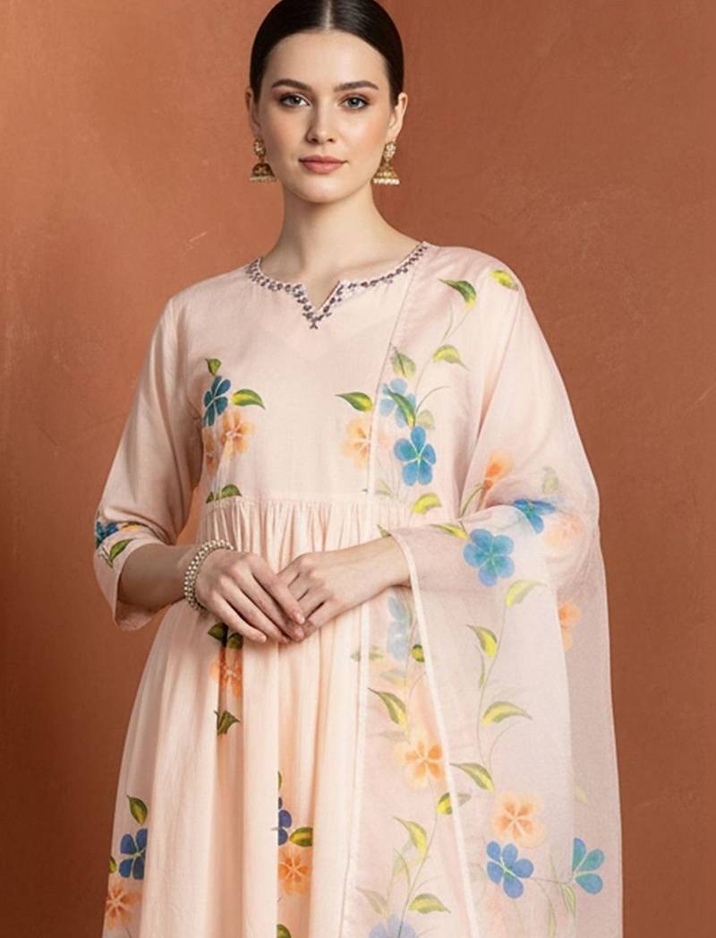 Women Floral Embroidered Regular Mirror Work Pure Cotton Kurta with Trousers & With Dupatta