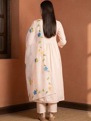 Women Floral Embroidered Regular Mirror Work Pure Cotton Kurta with Trousers & With Dupatta 4