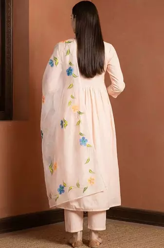 Women Floral Embroidered Regular Mirror Work Pure Cotton Kurta with Trousers & With Dupatta
