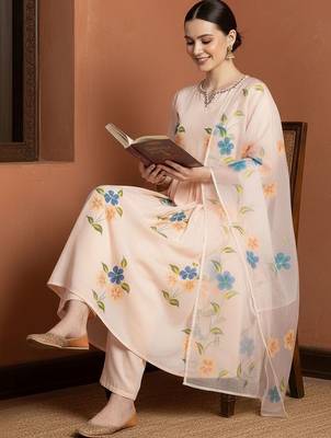 Women Floral Embroidered Regular Mirror Work Pure Cotton Kurta with Trousers & With Dupatta 5