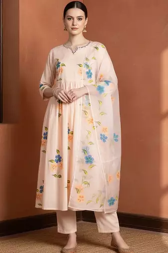 Women Floral Embroidered Regular Mirror Work Pure Cotton Kurta with Trousers & With Dupatta