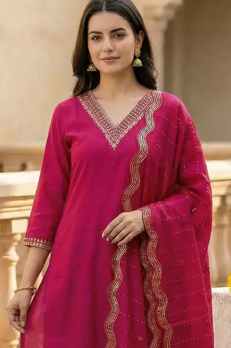 Women Ethnic Motifs Embroidered Regular Thread Work Kurta with Trousers & With Dupatta