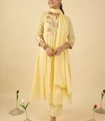 Women Floral Embroidered Panelled Thread Work Pure Cotton Kurta with Trousers & With Dupatta