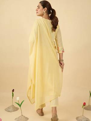 Women Floral Embroidered Panelled Thread Work Pure Cotton Kurta with Trousers & With Dupatta 5