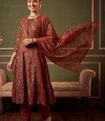 Women Ethnic Motifs Printed Tiered Pure Cotton Kurta with Trousers & With Dupatta