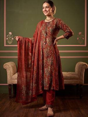 Women Ethnic Motifs Printed Tiered Pure Cotton Kurta with Trousers & With Dupatta 6