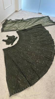 olive green color Dori sequins thread work silk blend lehenga Choli Set 2