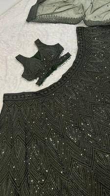 olive green color Dori sequins thread work silk blend lehenga Choli Set 3