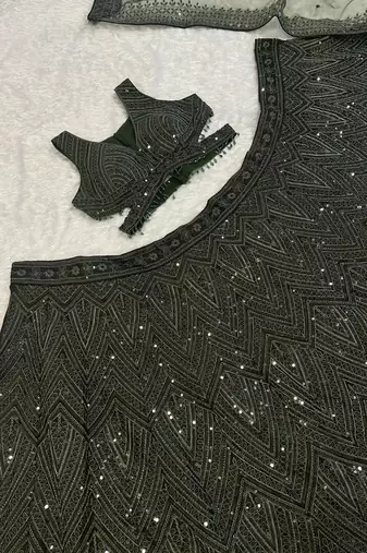 olive green color Dori sequins thread work silk blend lehenga Choli Set