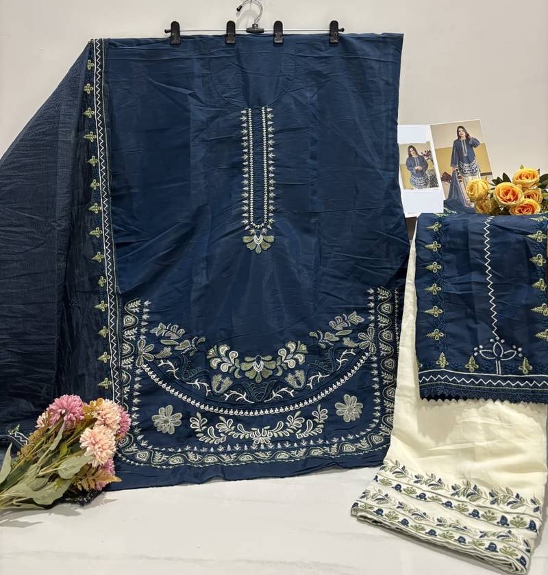 blue white roman silk palazzo sharara salwar suit collection semi stitched