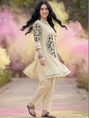 Women Ethnic Motifs Embroidered Regular Kurta with Trousers 1