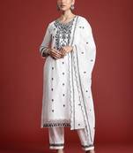 Floral Embroidered Thread Work Pure Cotton Kurta with Trousers & With Dupatta