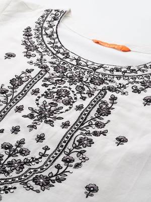 Floral Embroidered Thread Work Pure Cotton Kurta with Trousers & With Dupatta 4