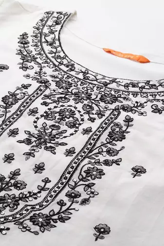 Floral Embroidered Thread Work Pure Cotton Kurta with Trousers & With Dupatta