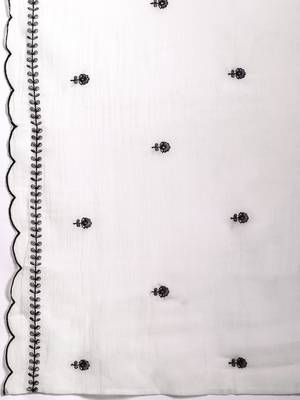 Floral Embroidered Thread Work Pure Cotton Kurta with Trousers & With Dupatta 6